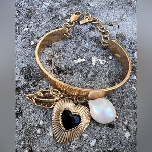 Zara‎ Gold Black Charm Chain Bracelet Heart Pearl Mob Wife Old Money